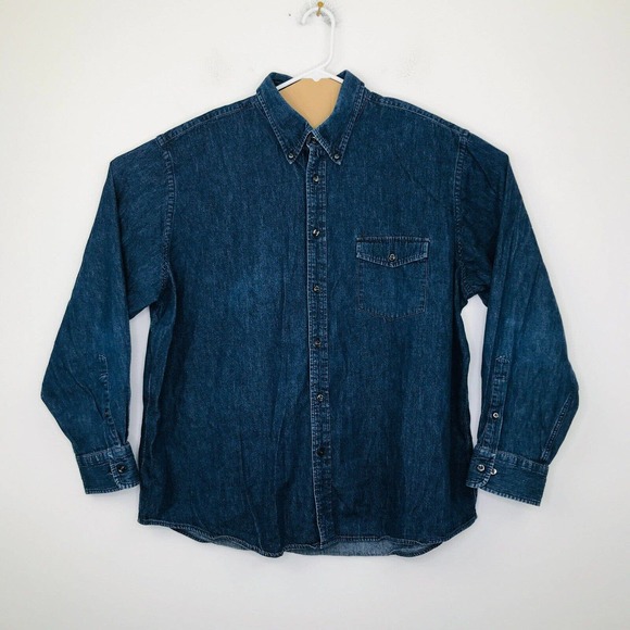 Lands End Men's XXL Shirt Blue Denim Long Sleeve Pocket Front Button Up DB6 - Picture 1 of 5